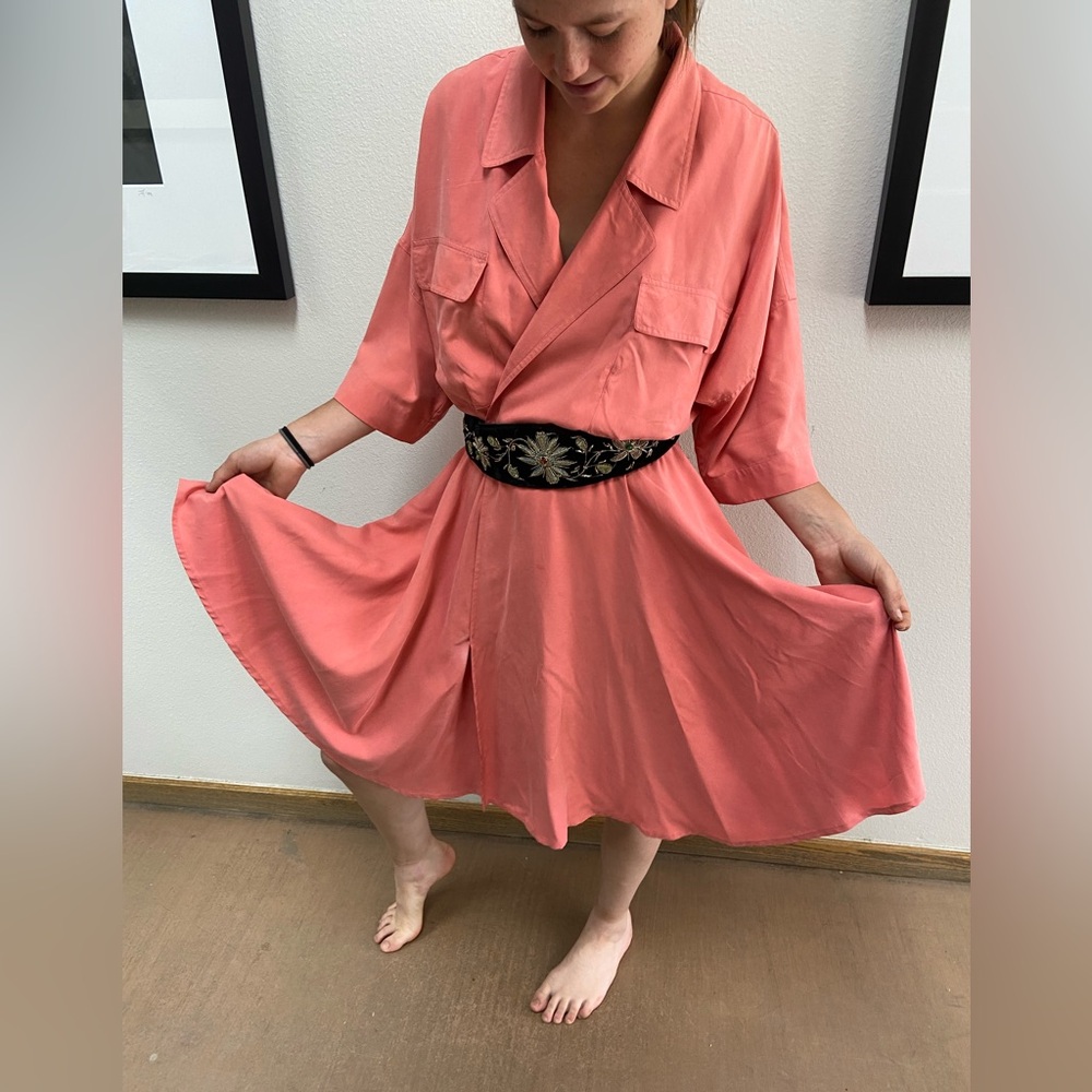 Vintage Linda Allard Ellen Tracy Salmon Silk Dolman Sleeve Dress Sz 6